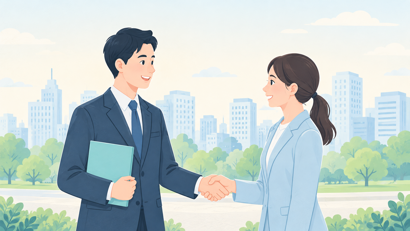 事務所で新しい仲間を迎えるイメージ